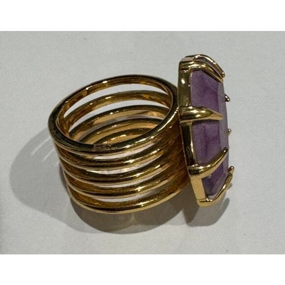 Vince Camuto Gold 5 Row Purple Stone Ring Costume Jewelry - Size 7 - Picture 1 of 5